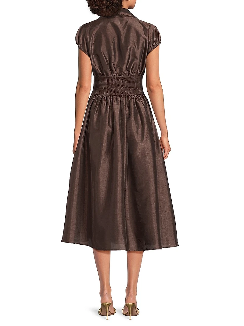 Trevy Cap-Sleeve Smocked Midi-Dress