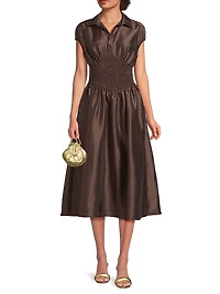 Trevy Cap-Sleeve Smocked Midi-Dress