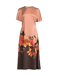 Raven Floral Satin Midi-Dress