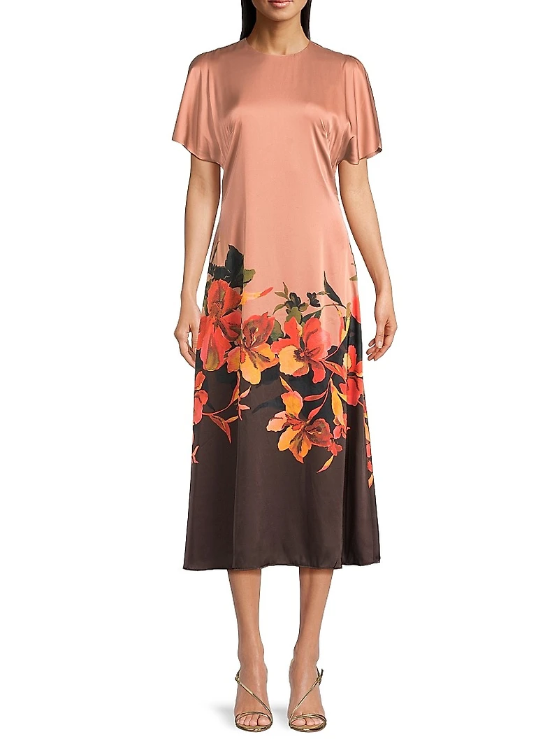 Raven Floral Satin Midi-Dress