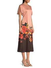 Raven Floral Satin Midi-Dress
