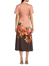 Raven Floral Satin Midi-Dress