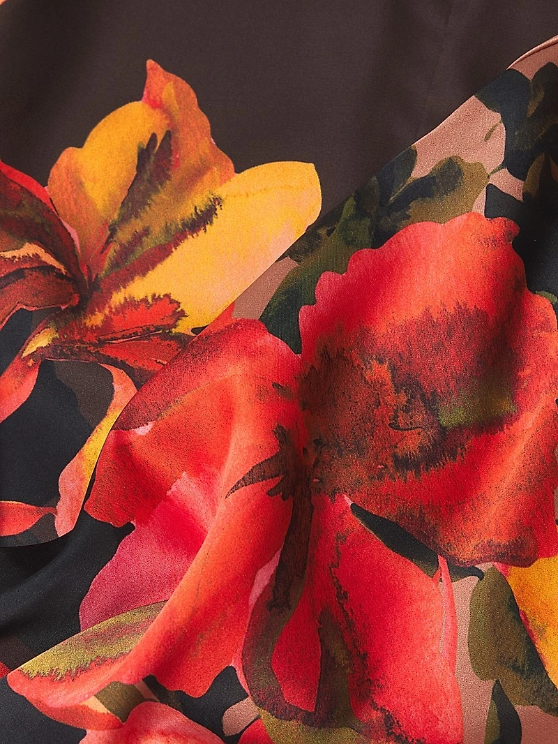 Raven Floral Satin Midi-Dress