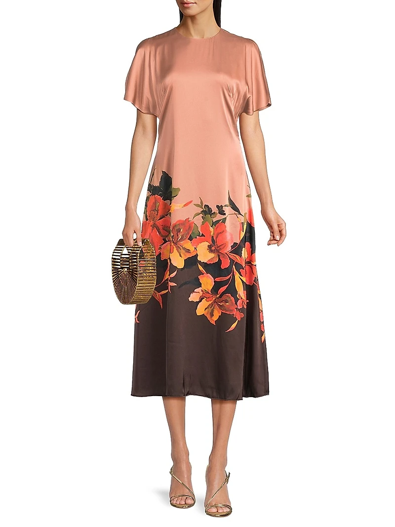 Raven Floral Satin Midi-Dress