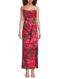 Julietta Floral Ruched Strapless Maxi Dress