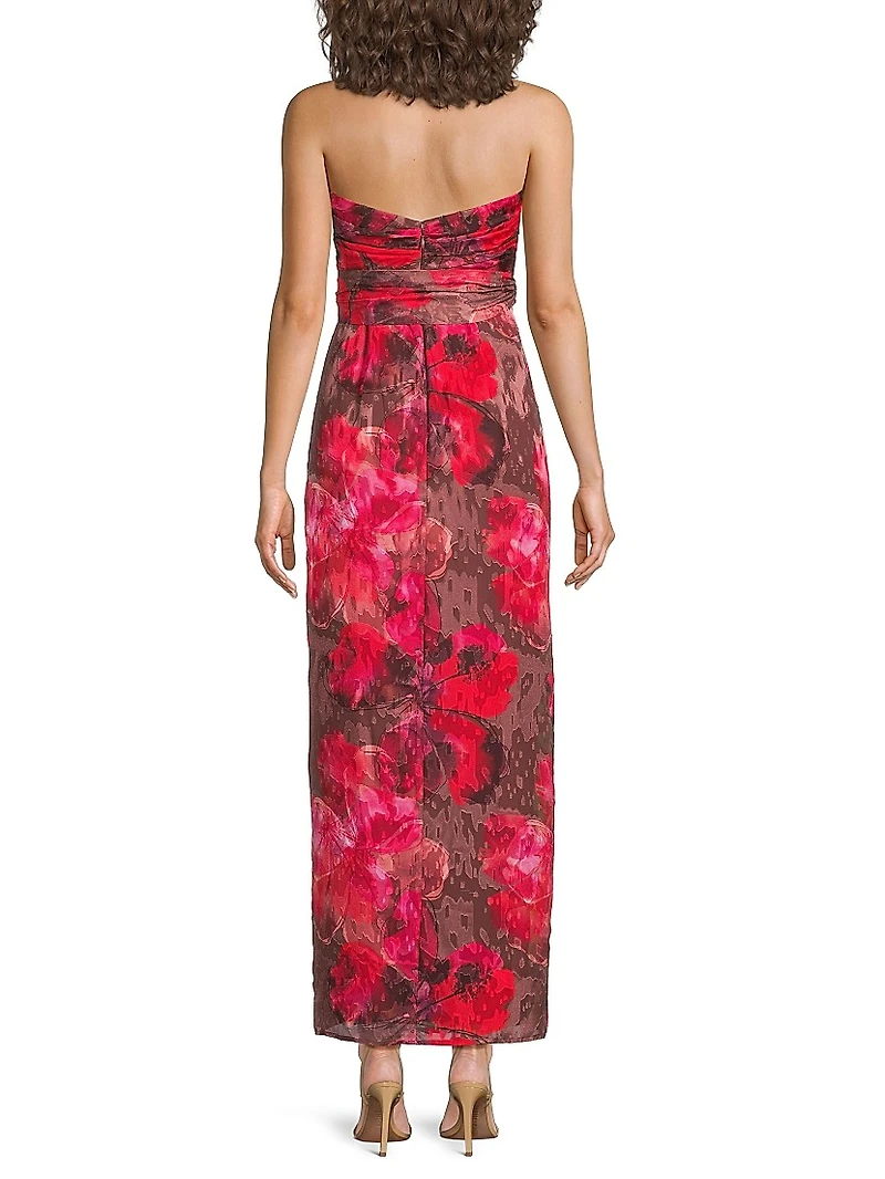 Julietta Floral Ruched Strapless Maxi Dress