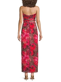 Julietta Floral Ruched Strapless Maxi Dress