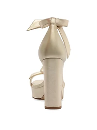 Mabeleh 110MM Bow Metallic Leather Platform Sandals