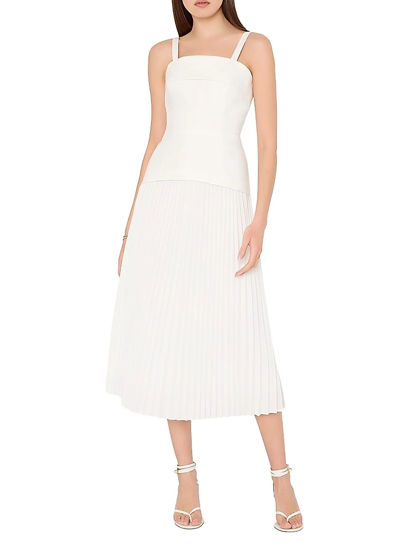 Nala Poplin Pleated Combo Midi-Dress