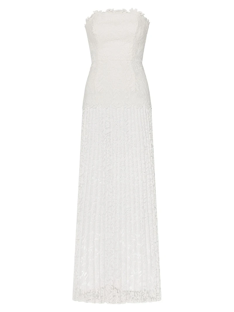Norelle Mixed-Lace Pleated Maxi Dress