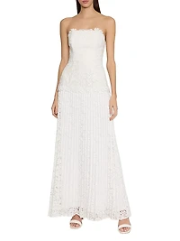 Norelle Mixed-Lace Pleated Maxi Dress