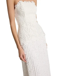 Norelle Mixed-Lace Pleated Maxi Dress