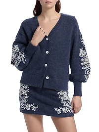 Le Fleur Agnes Floral-Embroidered Wool-Blend Cardigan