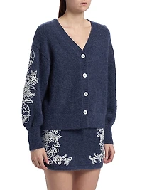 Le Fleur Agnes Floral-Embroidered Wool-Blend Cardigan