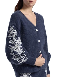 Le Fleur Agnes Floral-Embroidered Wool-Blend Cardigan