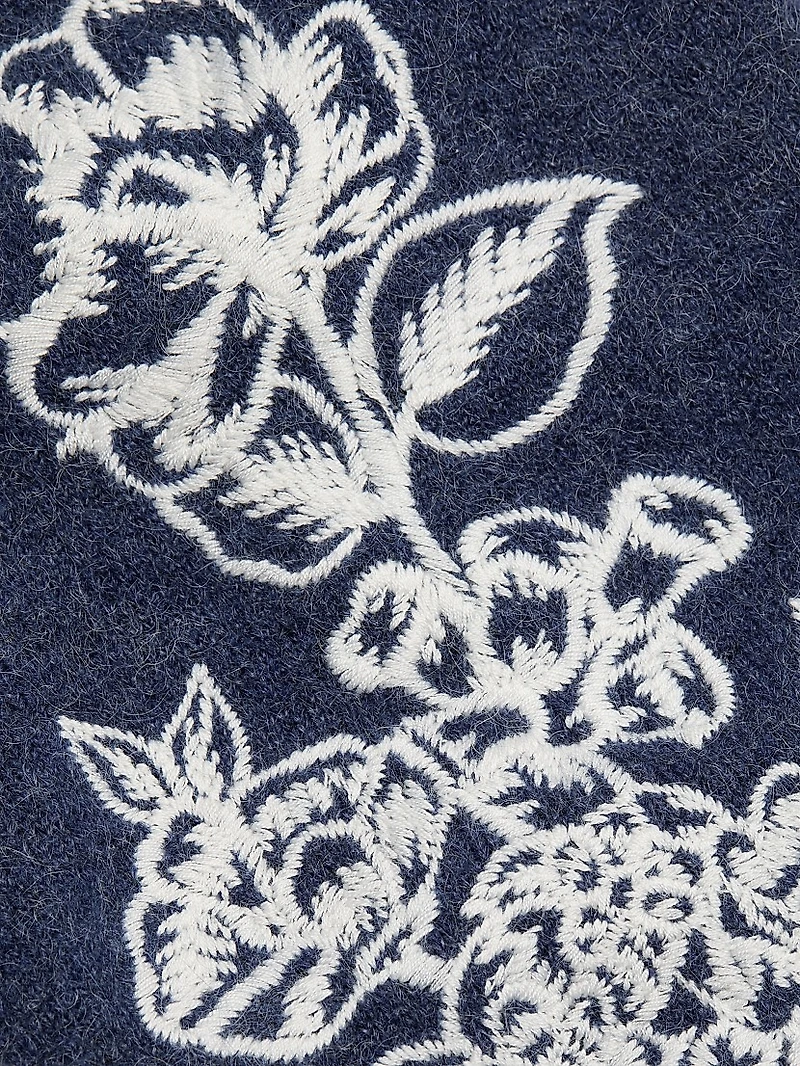 Le Fleur Agnes Floral-Embroidered Wool-Blend Cardigan