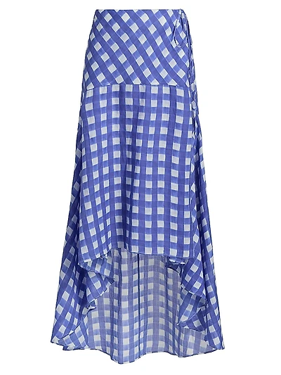 Le Fleur Maisie Checked Asymmetric Wrap Maxi Skirt