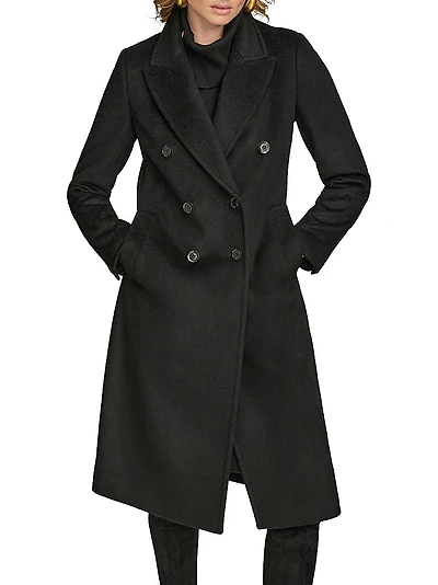 Wool-Blend Double-Breasted Reefer Coat
