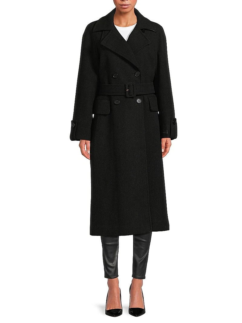Belted Double-Breasted Raglan Coat
