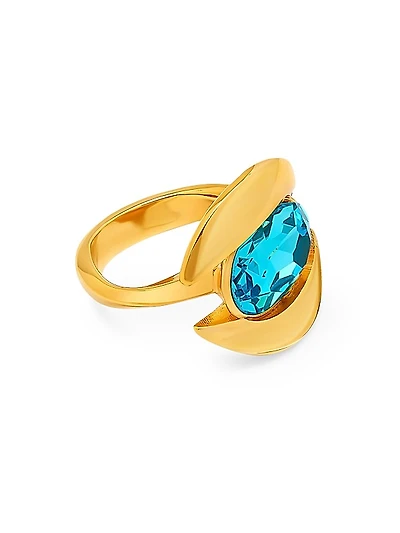 24K-Gold-Plated Brass & Glass Crystal Oval Ring