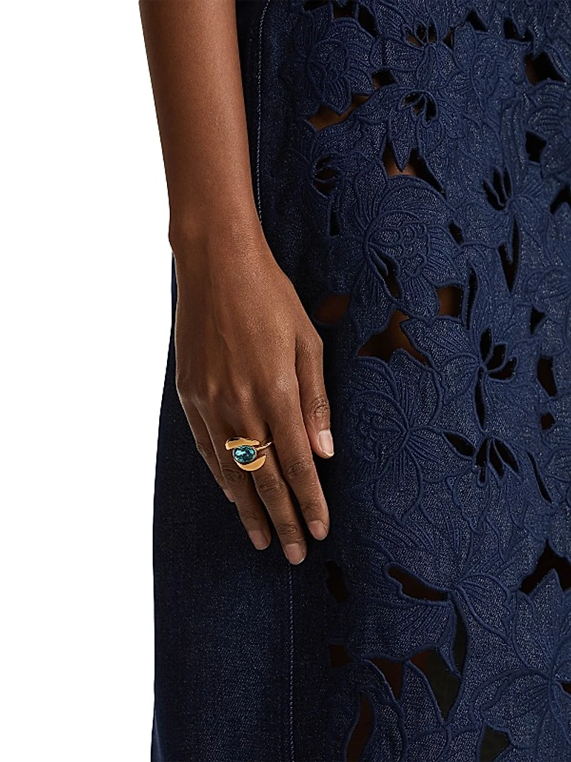 24K-Gold-Plated Brass & Glass Crystal Oval Ring