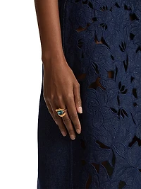 24K-Gold-Plated Brass & Glass Crystal Oval Ring