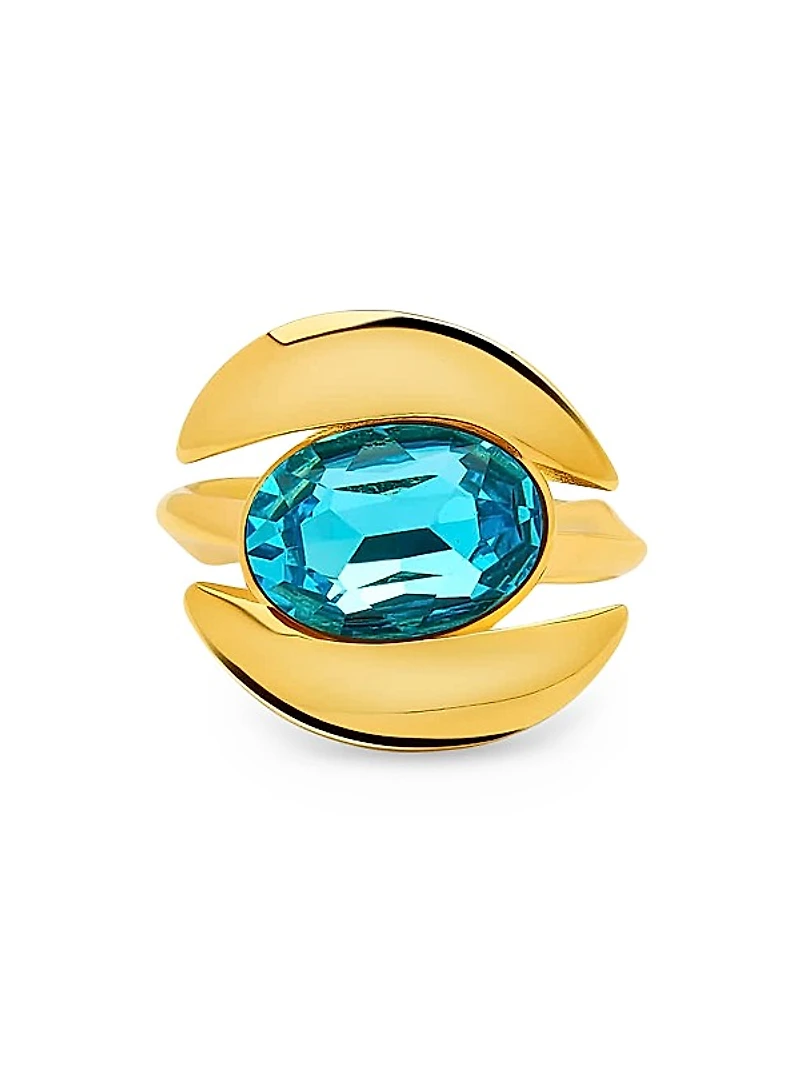 24K-Gold-Plated Brass & Glass Crystal Oval Ring