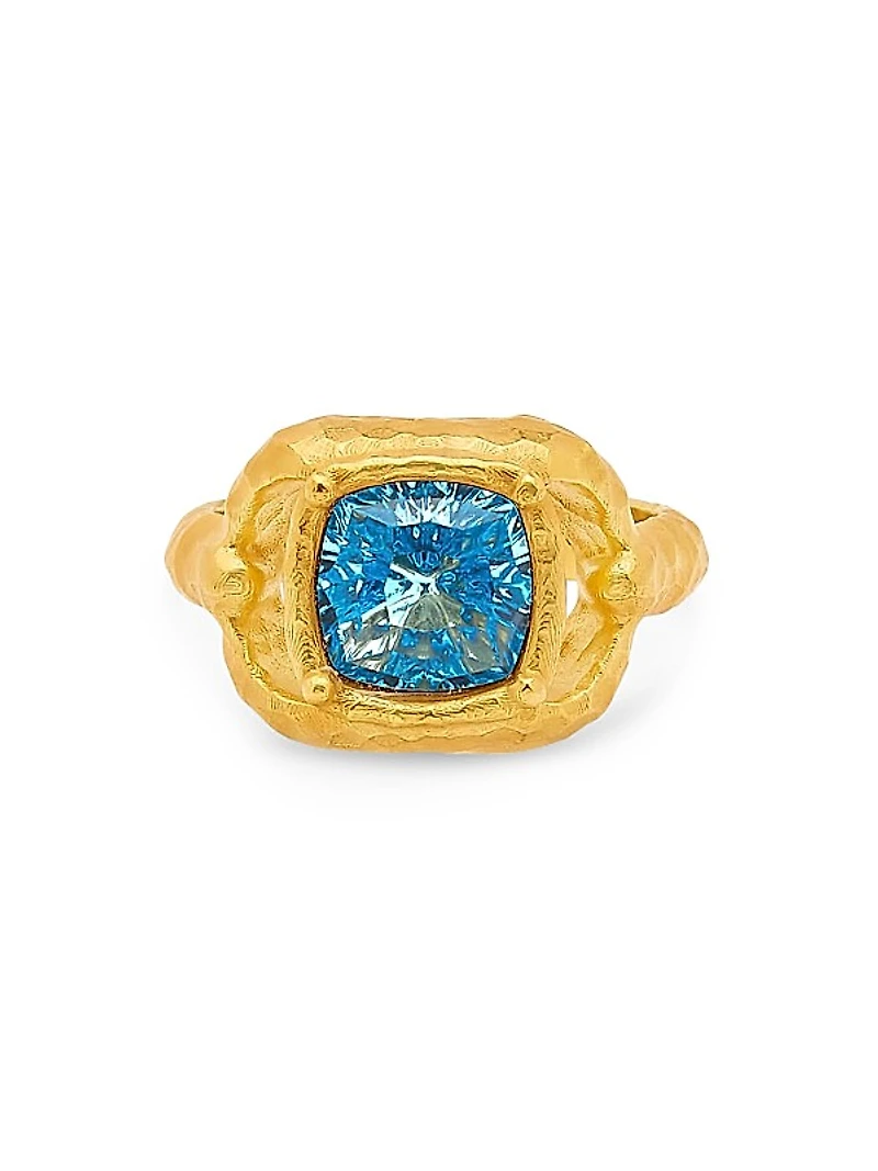 24K-Gold-Plated Brass & Glass Crystal Ring