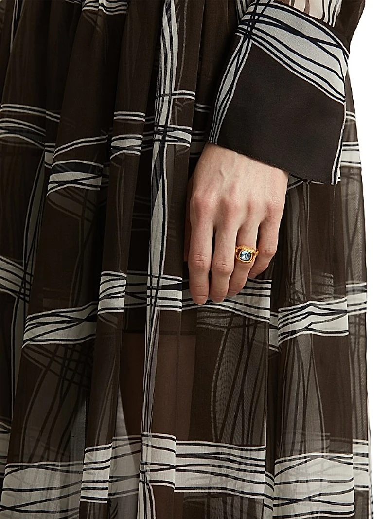 24K-Gold-Plated Brass & Glass Crystal Ring