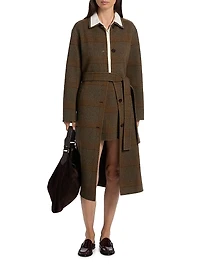 Plaid Wool-Cashmere Single-Breasted Belted Coat