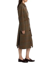 Plaid Wool-Cashmere Single-Breasted Belted Coat