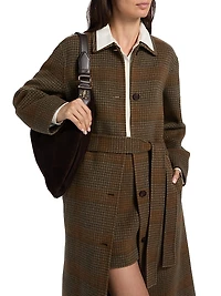 Plaid Wool-Cashmere Single-Breasted Belted Coat