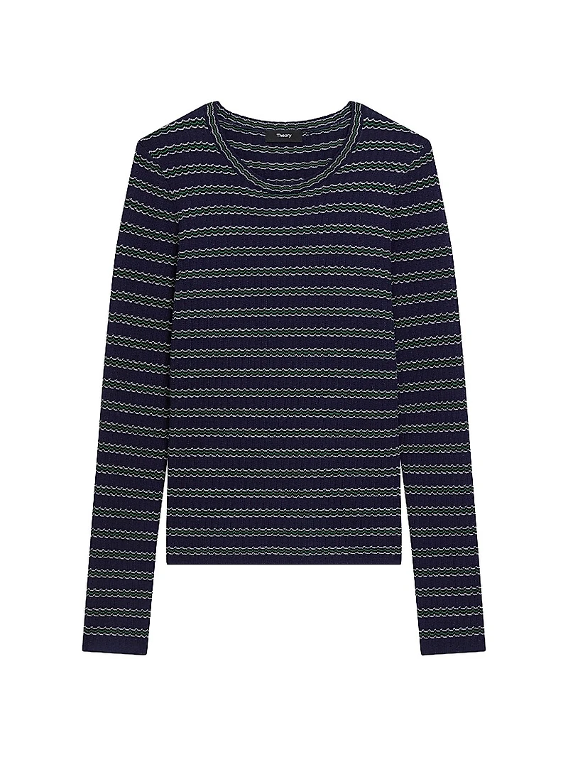 Striped Wool Rib-Knit Long-Sleeve Top