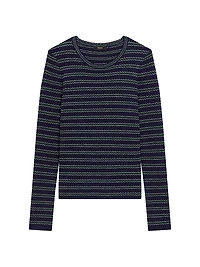 Striped Wool Rib-Knit Long-Sleeve Top