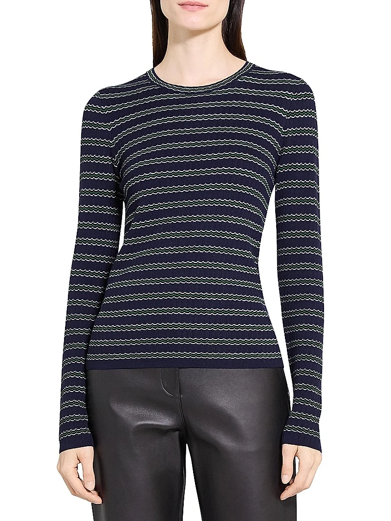 Striped Wool Rib-Knit Long-Sleeve Top