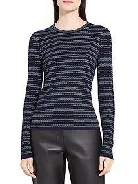 Striped Wool Rib-Knit Long-Sleeve Top