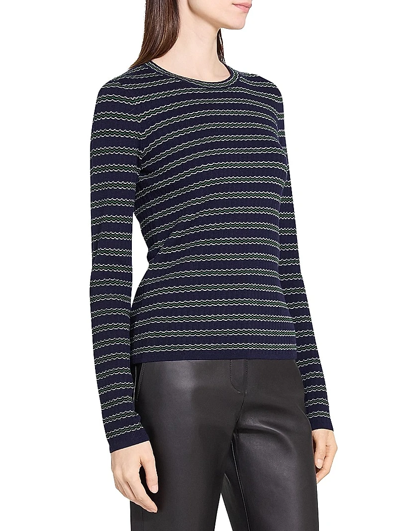 Striped Wool Rib-Knit Long-Sleeve Top