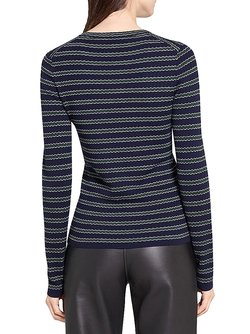 Striped Wool Rib-Knit Long-Sleeve Top