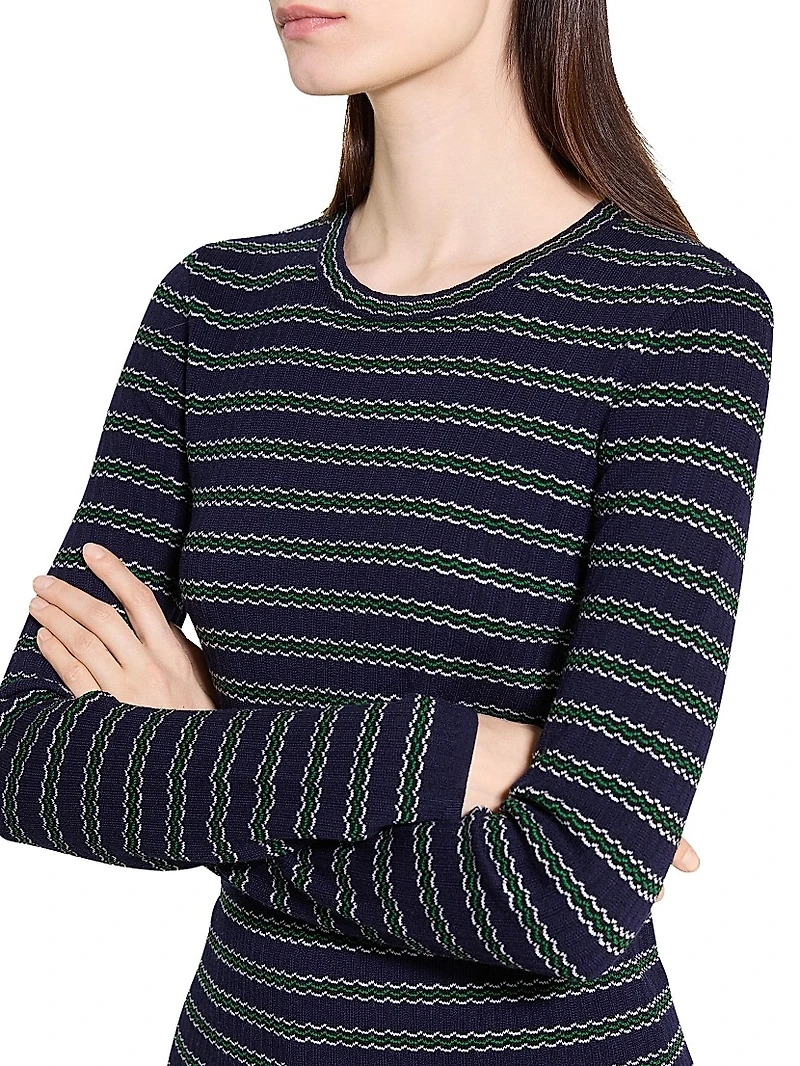 Striped Wool Rib-Knit Long-Sleeve Top