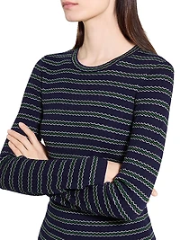 Striped Wool Rib-Knit Long-Sleeve Top