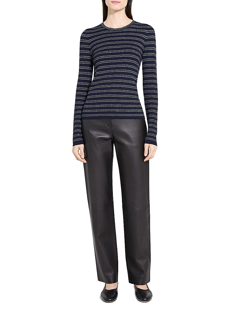 Striped Wool Rib-Knit Long-Sleeve Top