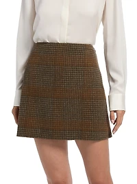 Plaid Wool-Cashmere A-Line Miniskirt