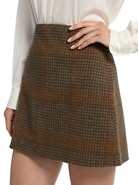 Plaid Wool-Cashmere A-Line Miniskirt