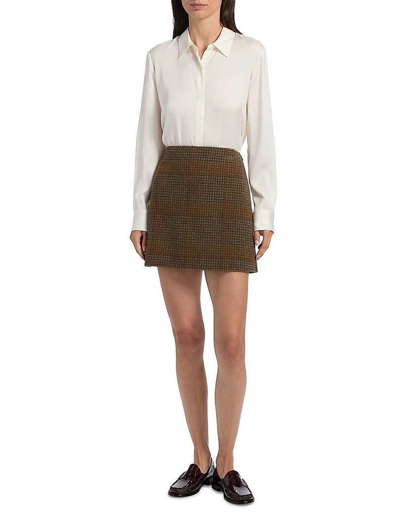 Plaid Wool-Cashmere A-Line Miniskirt