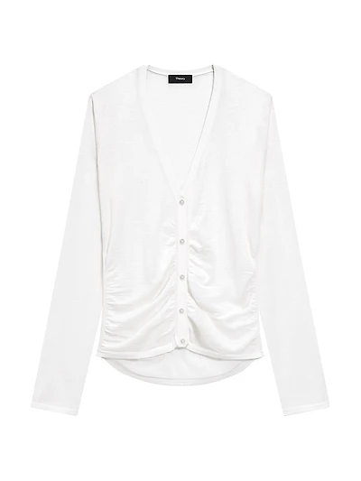Shirred Merino Wool Cardigan