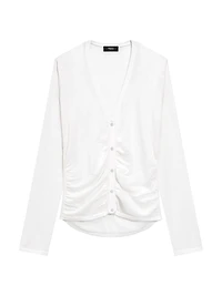 Shirred Merino Wool Cardigan