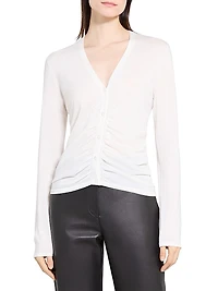 Shirred Merino Wool Cardigan