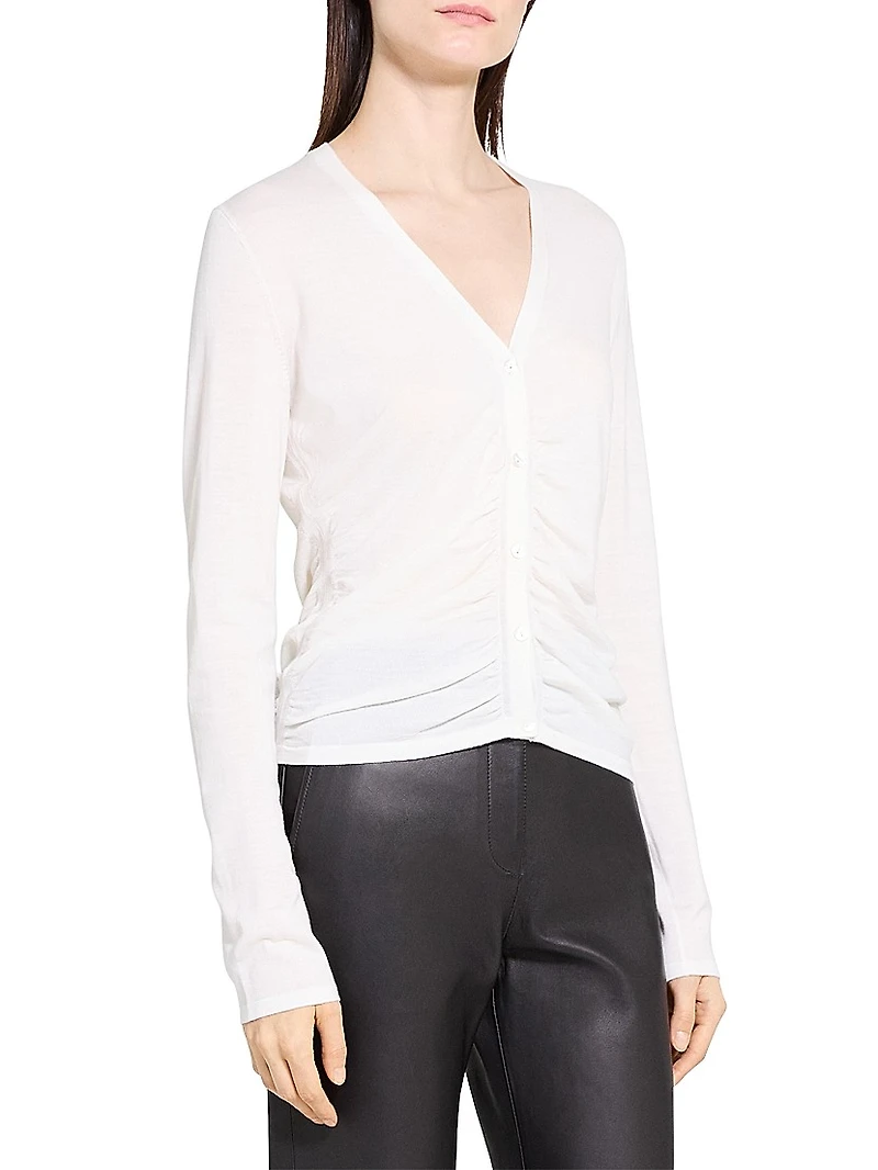 Shirred Merino Wool Cardigan