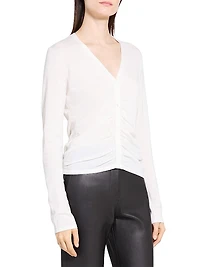 Shirred Merino Wool Cardigan