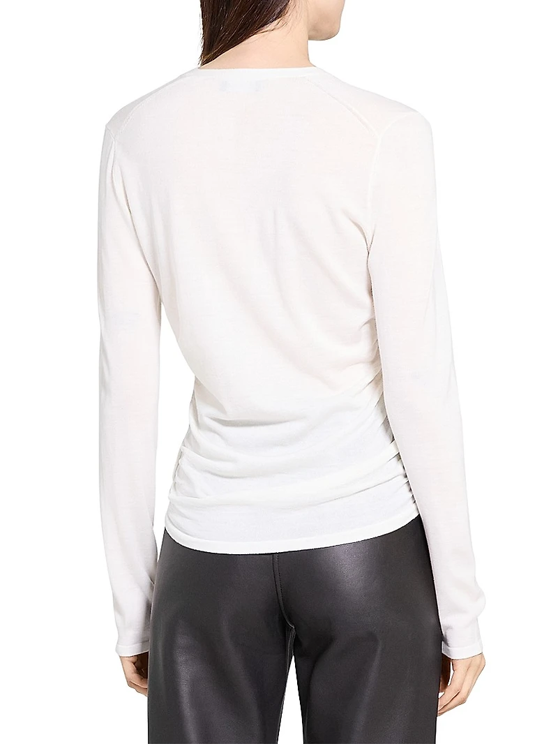 Shirred Merino Wool Cardigan